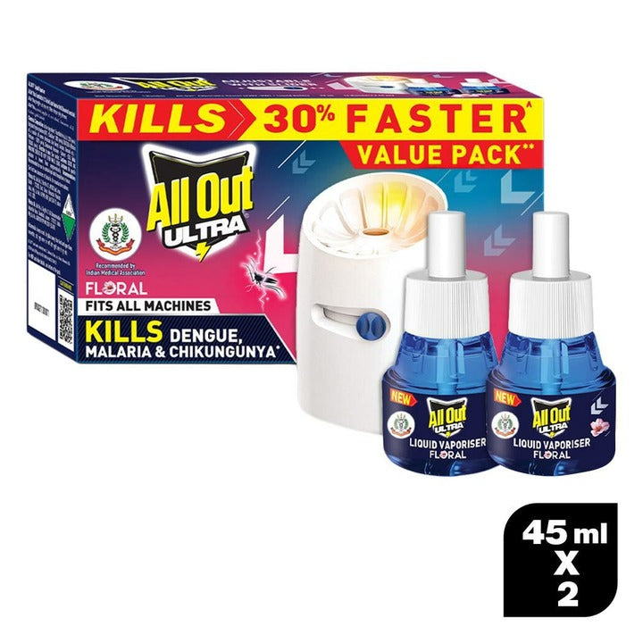 Allout Ultra Floral Fragnance Mosquito Repellant Machine + Refill 45 ml (Pack of 2)