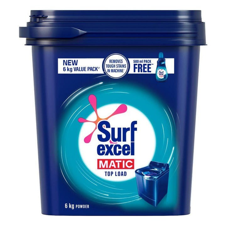 Surf Excel Matic Top Load Detergent Powder (6 kg + Free Liquid Detergent 500 ml)