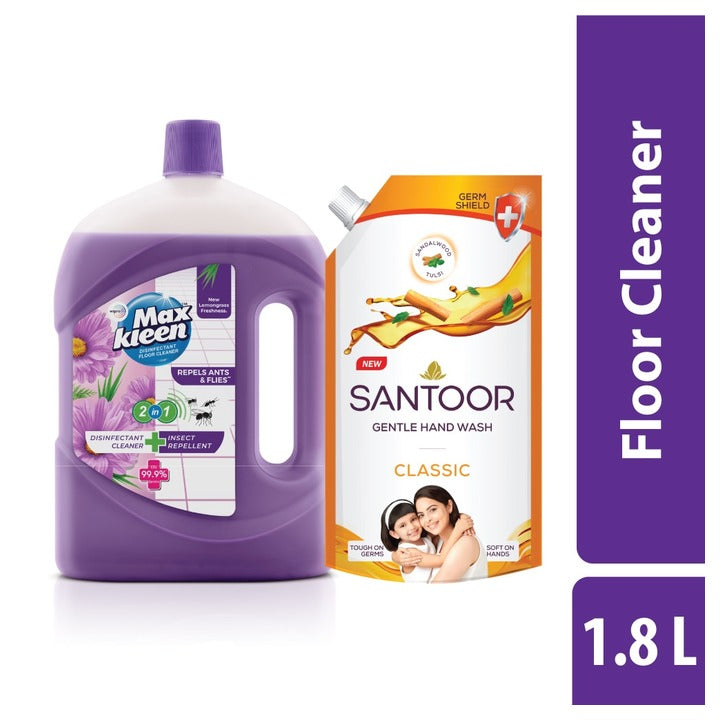 Maxkleen 2in1 Floor Cleaner 1.8L + Santoor Handwash Free
