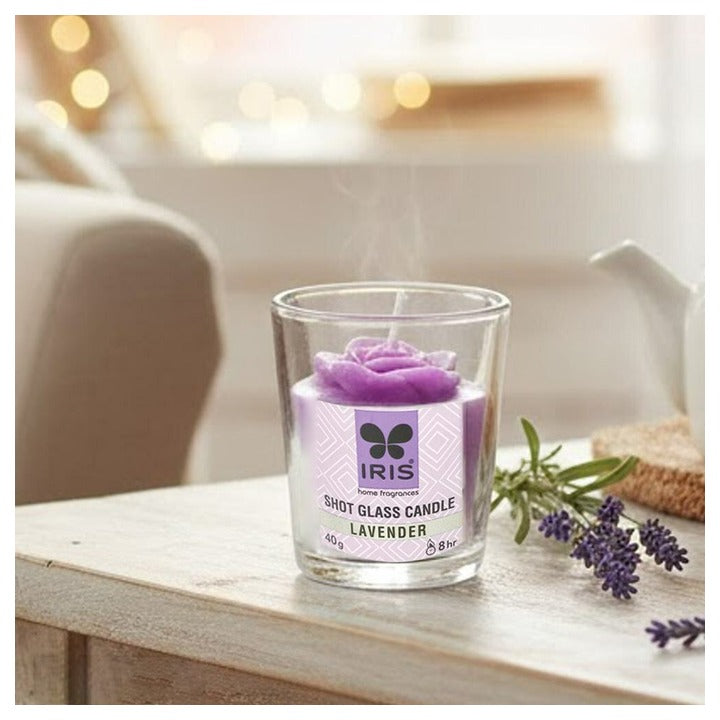 Iris Lavender Flower 8H Shot Glass Votive Candle 40 g (1 pc)