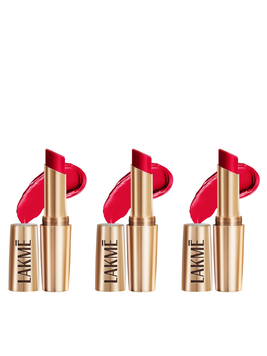 Lakme Set of 3 9to5 Powerplay Priming Matte Lipstick 3.6g each- Red Coat