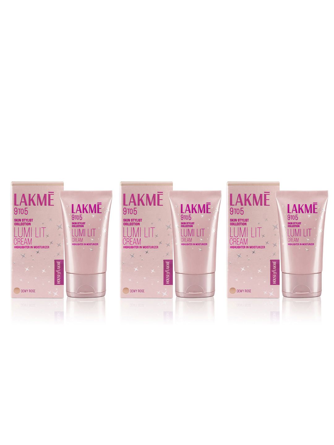 Lakme Set of 3 9To5 Lumi Lit Cream - Highlighter + Moisturizer 30g each-Dewy Rose