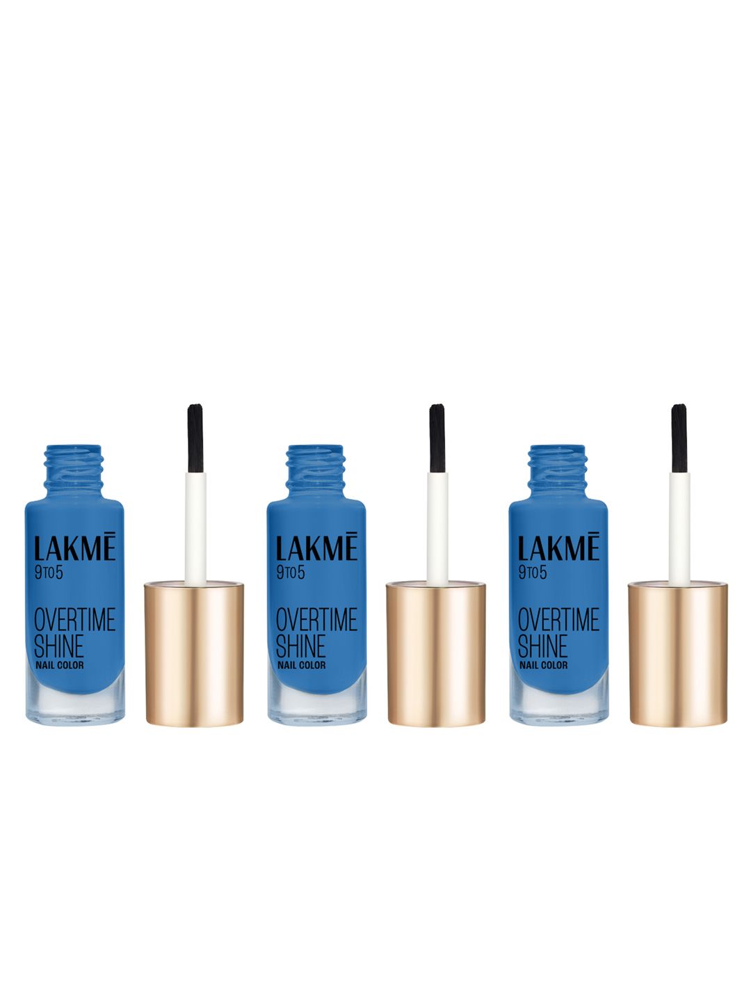Lakme 9to5 Set of 3 Overtime Shine Glossy Long Lasting Nail Color 6 ml each - Blue Ocean