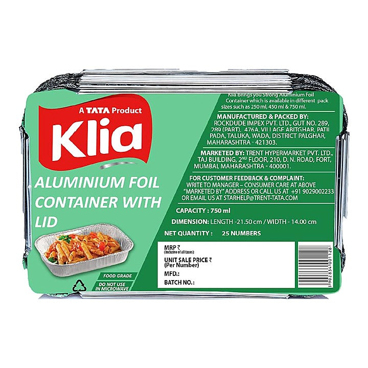 Klia Aluminium Container Large, 25 Pcs (750 ml)
