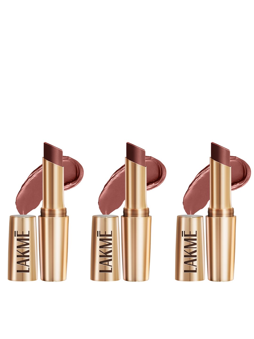 Lakme Set of 3 9to5 Powerplay Priming Matte Lipstick With Vit E 3.6g each- Coffee Command