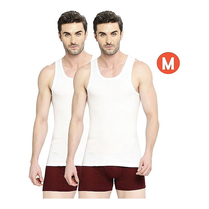 VIP Array Round Neck Men's White Vest - 85cm (M): 2 Piece