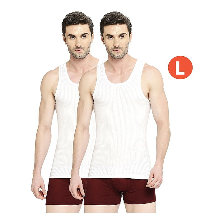 VIP Array Round Neck Men's White Vest - 90cm (L): 2 Piece