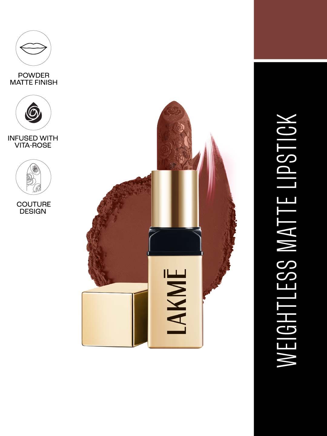 Lakme Rouge Bloom Long Lasting Powder Matte Bullet Lipstick 4g - Cocoa Carnation 204