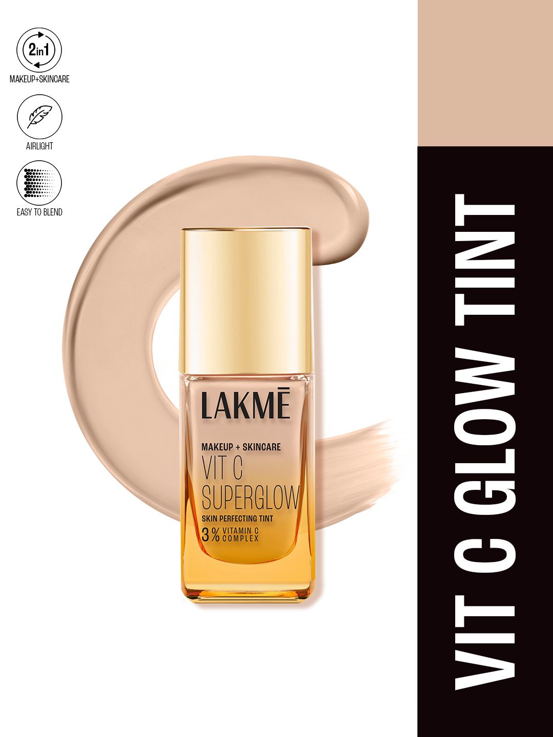 Lakme Makeup + Skincare 3% Vit C Superglow Skin Perfecting Tint 25ml - Warm Sand W160