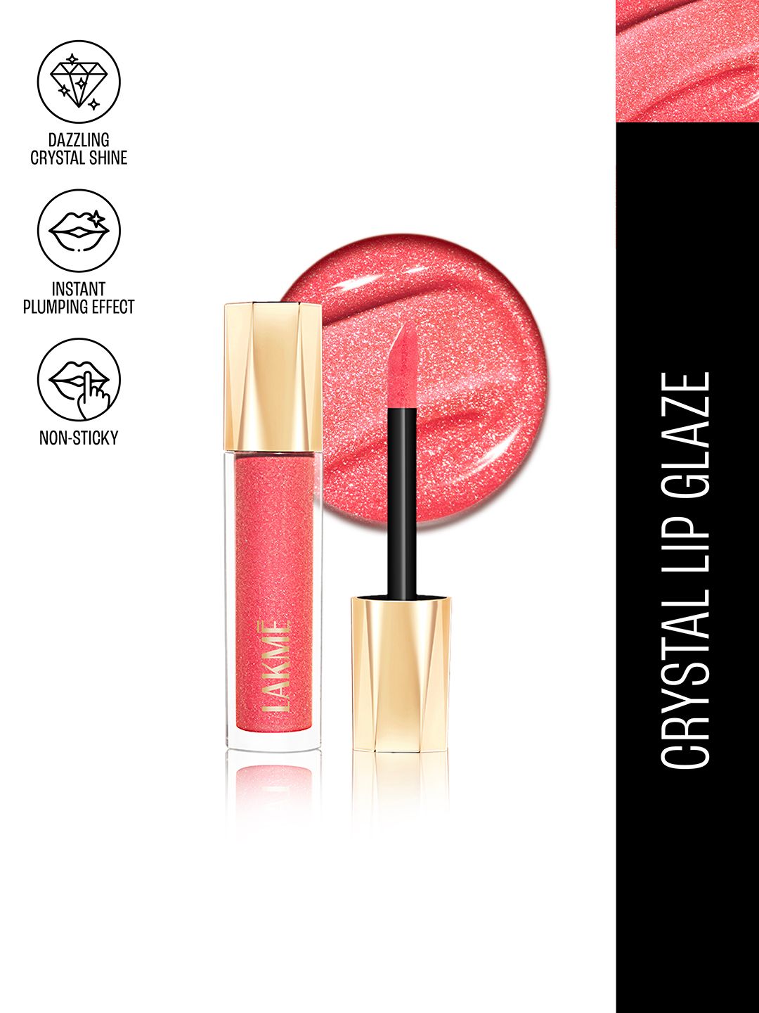 Lakme Glitterati Non-Sticky Hydrating Lip Glaze With Vegan Collagen 5ml - Frosted Rose