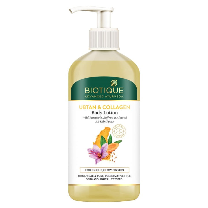 Biotique Ubtan & Collagen Light Gel Oil-Free Body Lotion for Smooth, Healthy & Glowing Skin with goodness of Turmeric & Saffron|For Men & Women -300ml