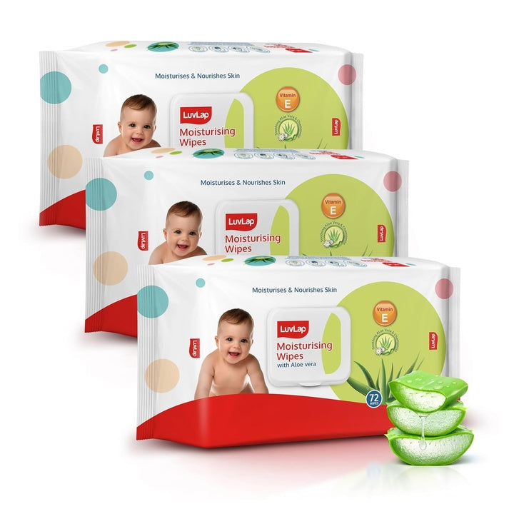 LuvLap Moisturising Wipes with Aloe Vera Lid (72 Wipes/Pack, Pack of 3)
