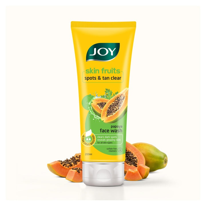 Joy Skin Fruits Spots & Tan Clear Face Wash 200ml | Enriched with Papaya & Vitamin C + A | For Healthy Glowing skin | Suitable for All Skin Types