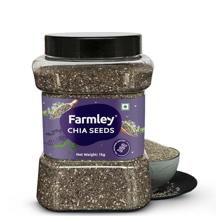 Farmley Chia Seeds 1 Kg, I Seeds for Eating | Seeds for Weight Management | Rich in Calcium, Omega-3, Protein, Fibre, & Non GMO, Reusable Jar (Pack of 1)