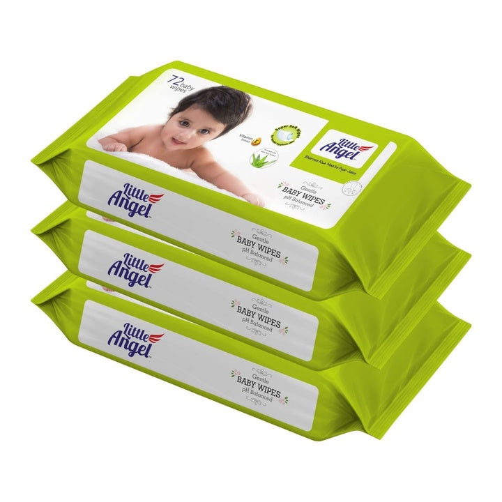 Little Angel Super Soft Cleansing Baby Wipes, 216 Count, Enriched with Aloe Vera & Vitamin E, pH Balanced, Dermatologically Tested & Alcohol-free, Pack of 3, 72 count/pack