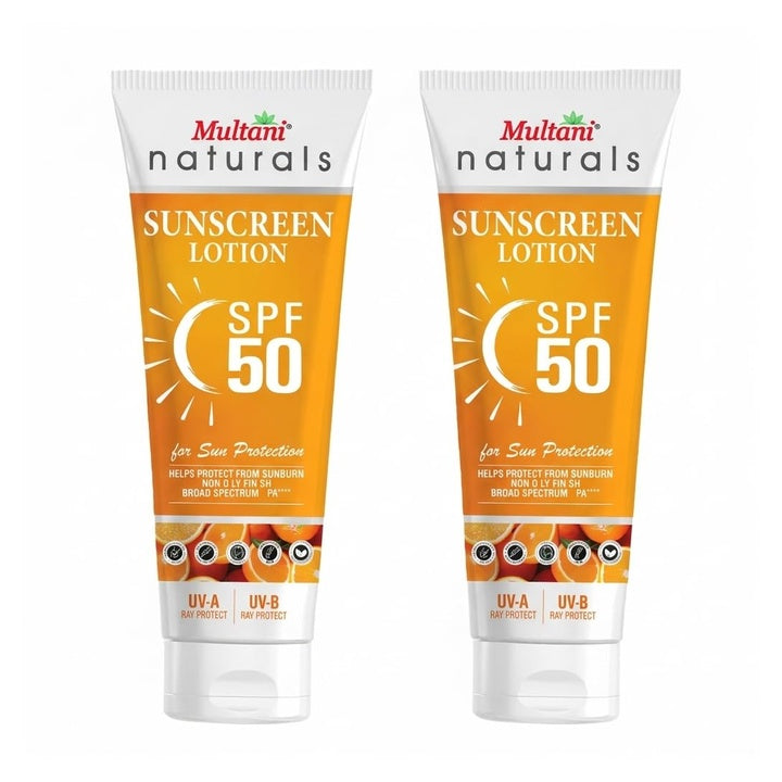 Multani Natural Sunscreen SPF 50 PA++++ 100 ml (Pack of 2) | Lightweight & Non-Greasy | No White Cast | Broad Spectrum & UV Protection UVA/UVB | Clinically Tested | For All Skin Types | For Men & Women