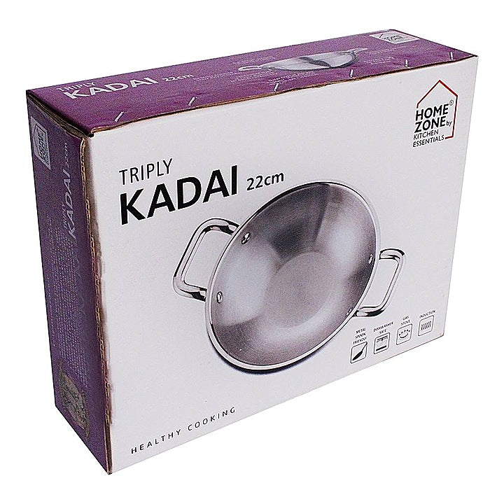 Home Zone Triply Stainless Steel Kadai - 22 cms : 1 Unit