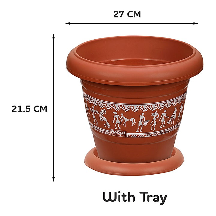 Ratan Varli Planter With Plate - No.4 : 1 Unit