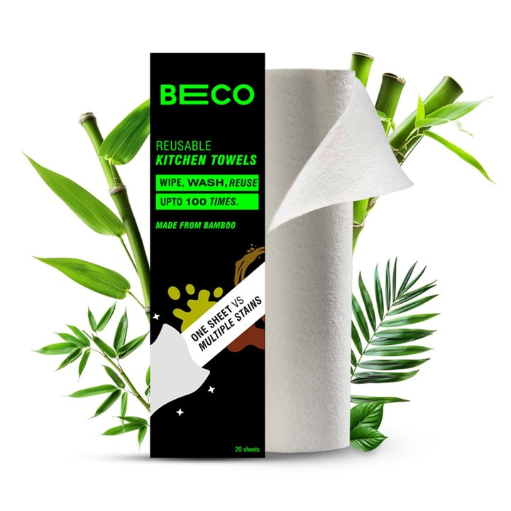 Beco Reusable Kitchen Towel Roll-2000 Times Washable|Soft & Highly Absorbent|Better Alternative to Dishcloth, Kitchen Tissue Paper Roll/Paper Towel| Eco Bamboo Wipes for Home Cleaning|20 Sheets
