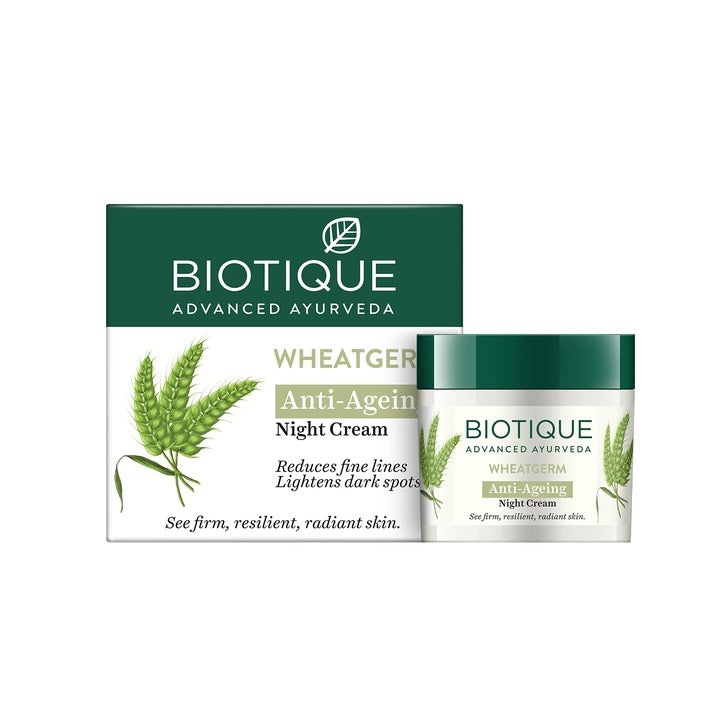 Biotique Wheat Germ Anti- Ageing Night Cream | Reduces Fine Lines | Lightens dark Spots | 100% Botanical Extracts | Suitable for All Skin Types | 50g