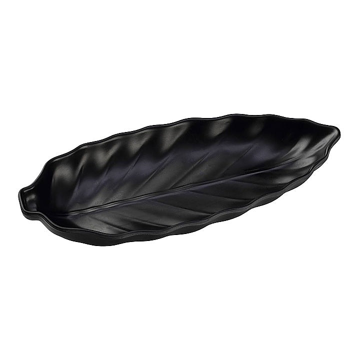 Dinewell Melamine Leaf Small Serving Platter - Matte Black : 1 Unit