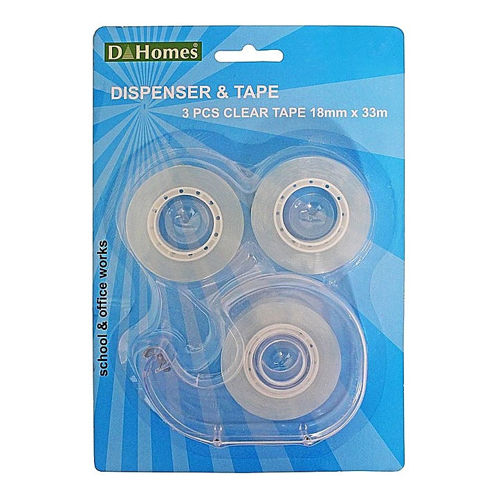 D Homes Plastic Tape Dispenser - 18 mm x 33 Metres : 3 Pieces