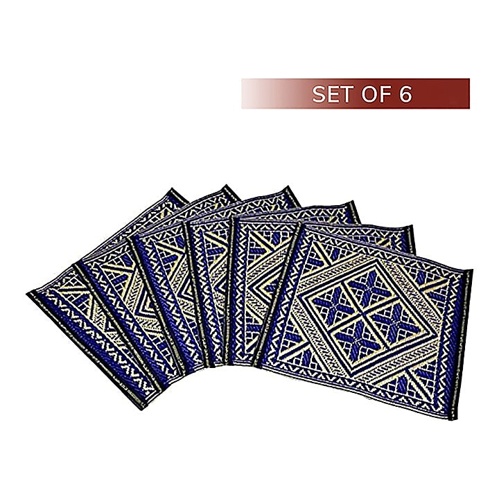 Sapana Plastic Floor Mat (Aasan Mat) Indigo & Ivory - 6 Pieces : 1 Unit