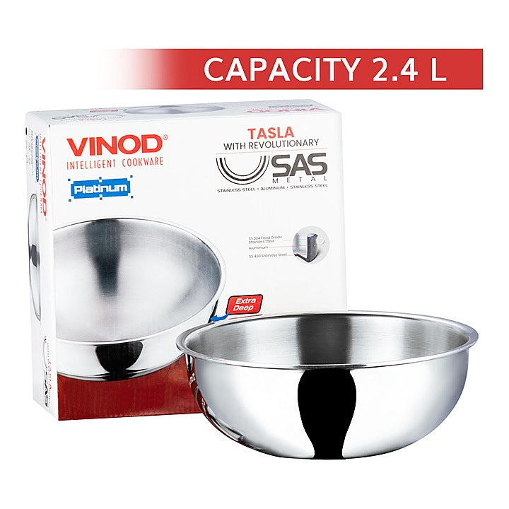 Vinod Platinum Stainless Steel Extra Deep Tasla (22 cm) - 2.4 L : 1 Unit