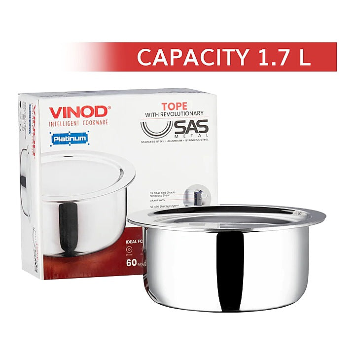 Vinod Platinum Stainless Steel Triply Tope With Lid (16 cm) - 1. 7 L : 1 Unit
