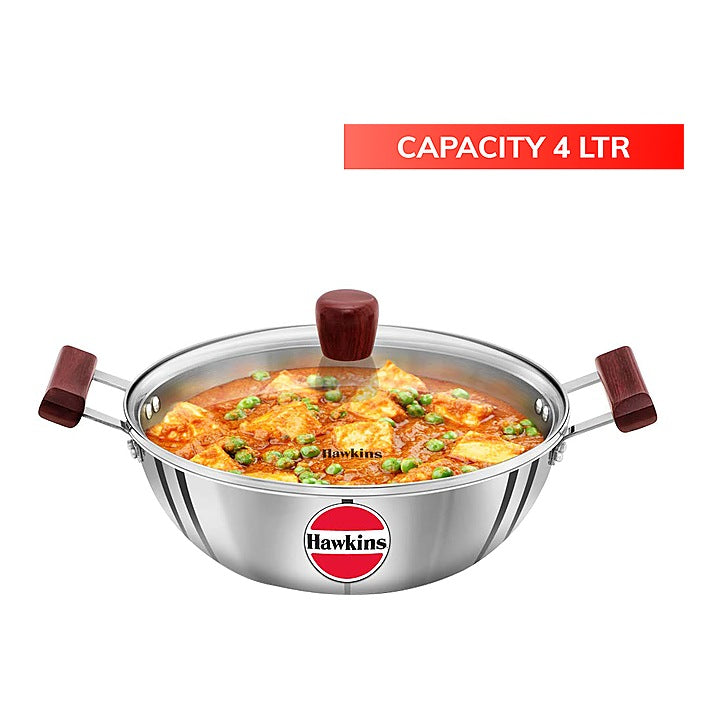 Hawkins Stainless Steel Triply Kadai With Glass Lid (SSK40G) - 4 L : 1 Unit