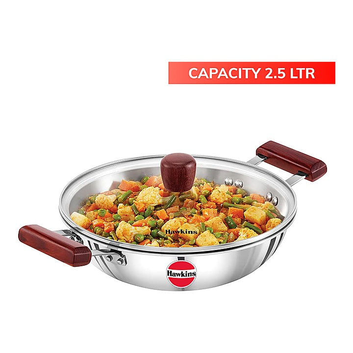 Hawkins Stainless Steel Tri-Ply Deep Fry Pan With Glass Lid - 2.5 L : 1 Unit