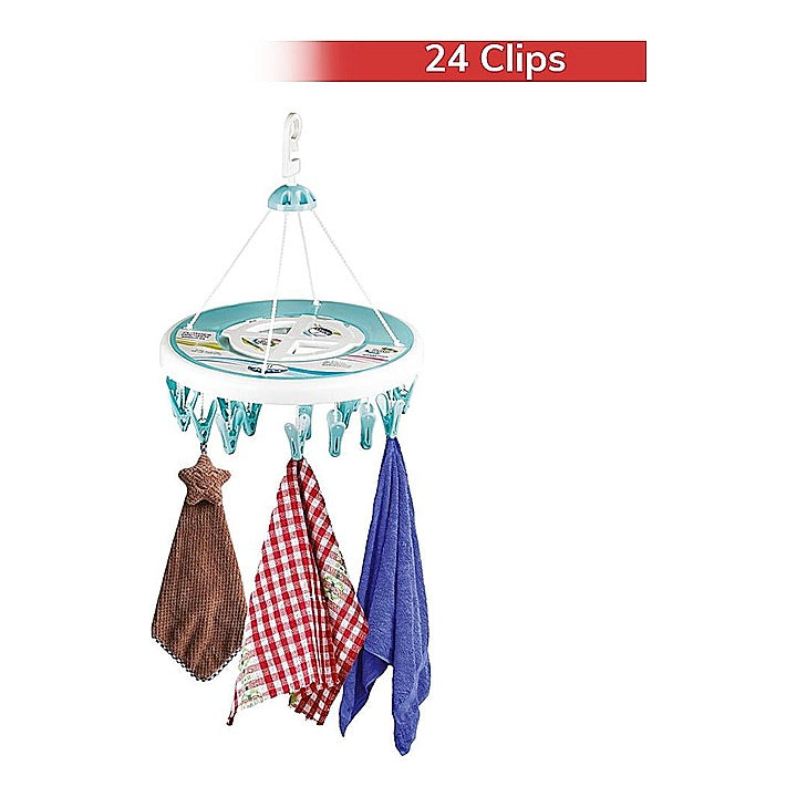 Joyo Plastic Cloth Drying Hanger with 24 Clips - Round : Blue