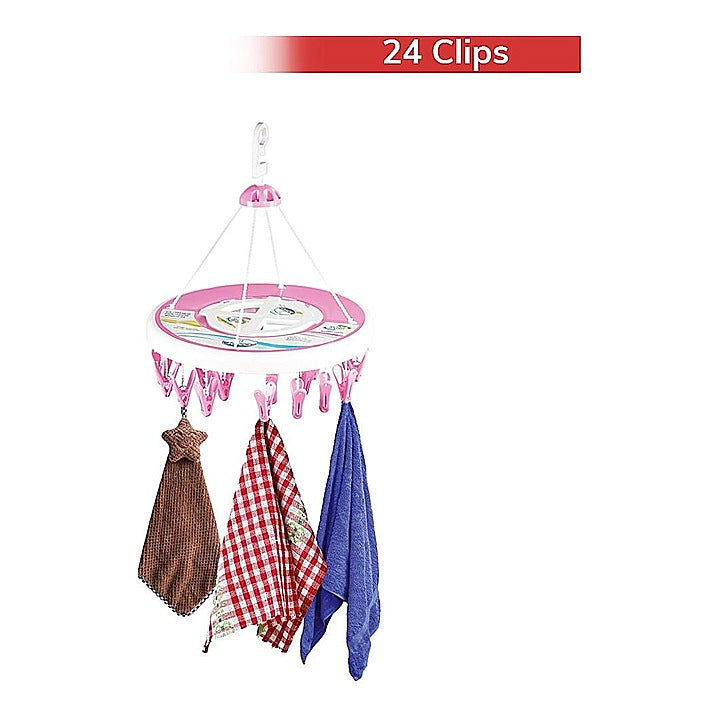Joyo Plastic Cloth Drying Hanger with 24 Clips - Round : Pink