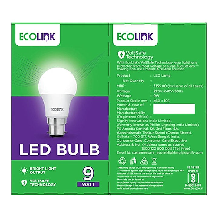 Ecolink By Philips Cool White B22 Led Bulb - Cool White : 9 W