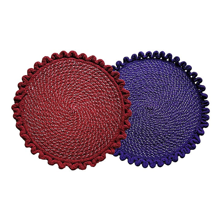 Elegant Weavers Acrylic Round Bathmat - Red & Blue  : Pack Of 2