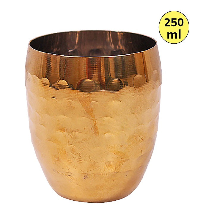 Stainless Steel Gold PVD Coating Hammered Matka Wati : 250 ml