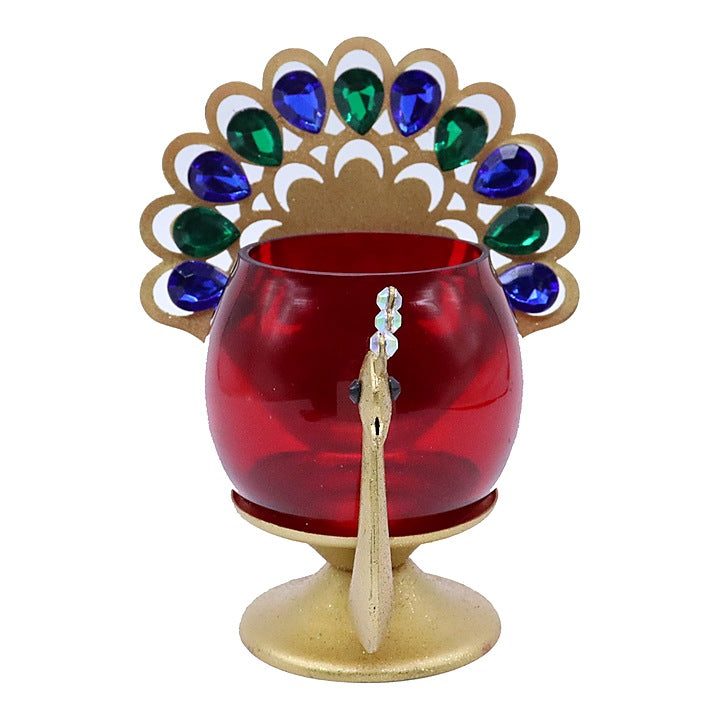 Peacock Votive Glass Candle Holder - Red : 1 Unit