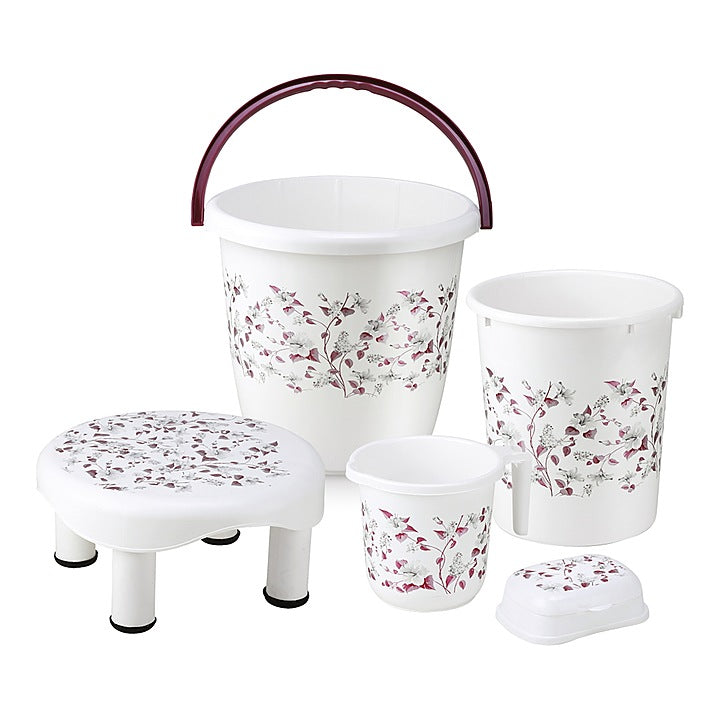 Joyo Plastic Bathroom Set (Wine) - Set of 5 : 1 Unit