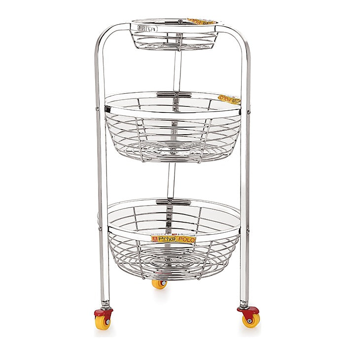 Priya Stainless Steel Round Kitchen 2 Step Basket Trolley : 1 Unit