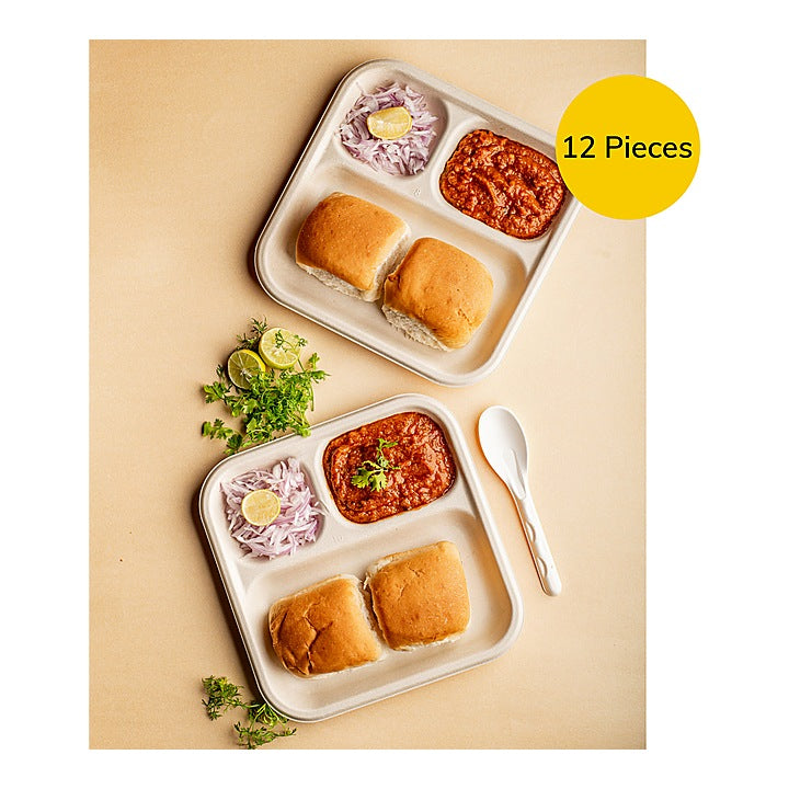 Vinay Trading Bagasse Square Plates 3 CP (11 Inch) : 12 N