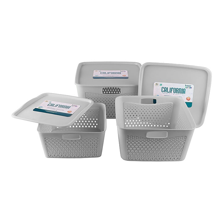 Happy Family California Basket Set With Lid (Grey) - 3 Pieces : 1 Unit