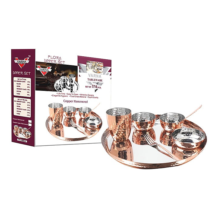 Varna Copper Finish Hammered Dinner Set - Set of 7 : 1 Unit