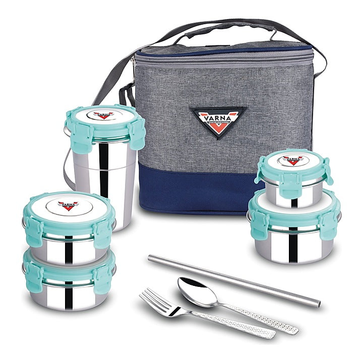 Varna Stainless Steel Lunch Box (Green) - Set of 5 : 1 Unit