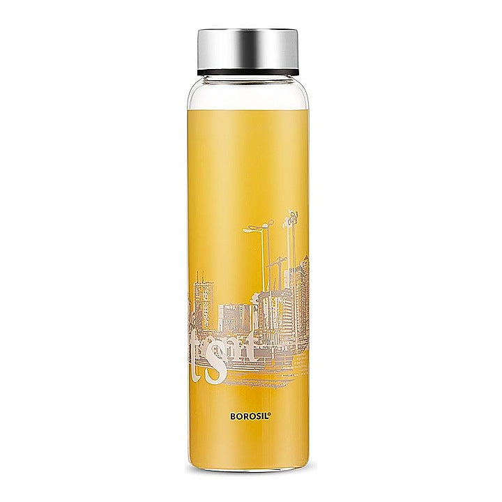 Borosil Roma Glass Bottle Wide Mouth Silver Lid : 1 L