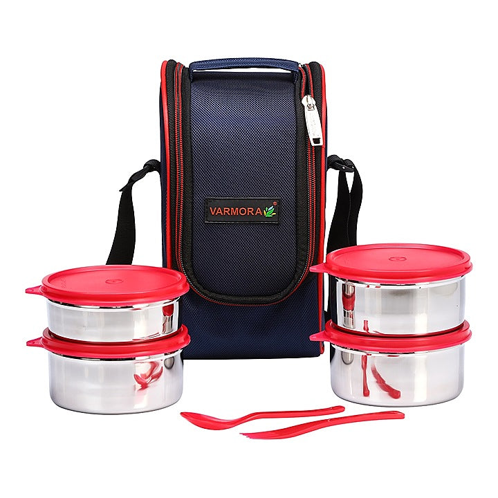 Varmora Stainless Steel Mini Xclusive Lunch Box Raspberry Pink - 4 Container : 1 Unit