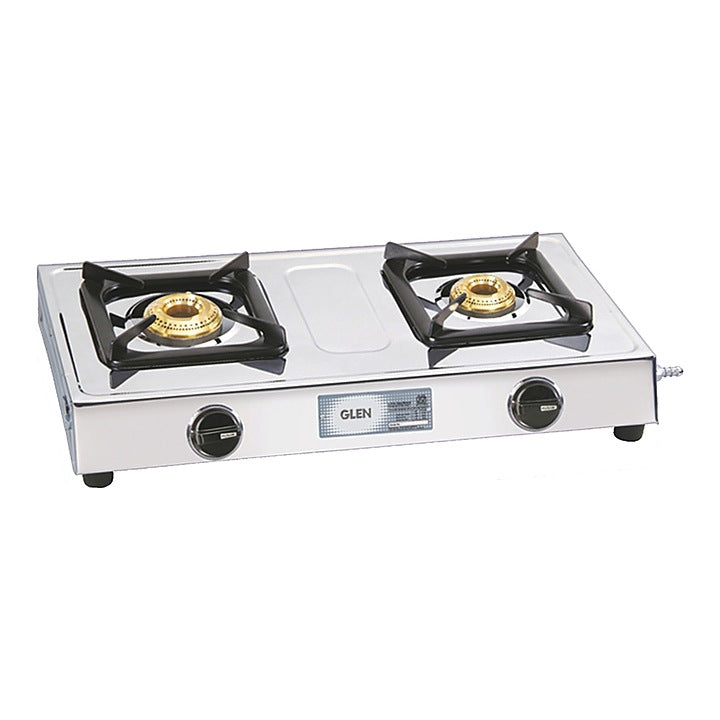 Glen Stainless Steel LPG Stove 1020 Brass Burner - Silver : 2 Burner