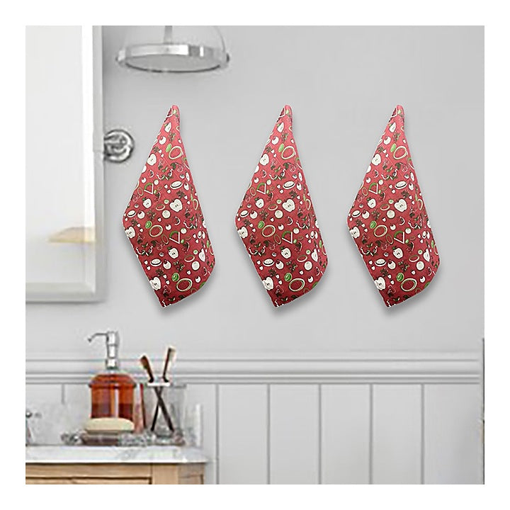 Sevenstar Cotton Kitchen Hand Towel 220 GSM (Red) 43x60 cm - Set Of 3 : 1 Unit