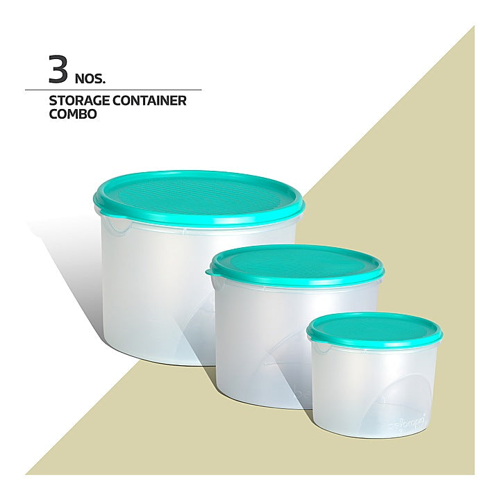Belocopia Round Plastic Containers Aqua (Green) CFSC0045 - Set of 3 : 1 Unit