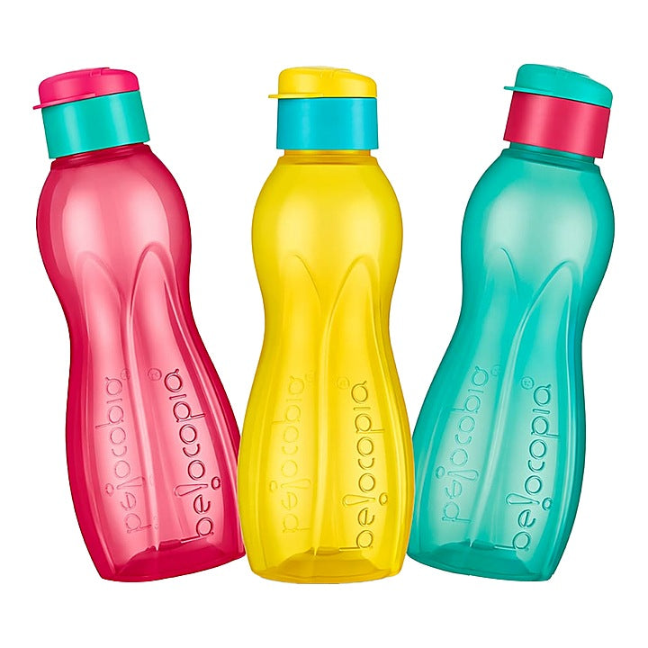Belocopia Hiero Flip Plastic 2 Colour Water Bottle (1L) Multi Colour (NYB) CWB0012 - Set Of 3 : 1 Unit