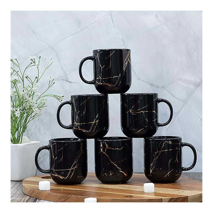 Femora Ceramic Marble Gold Print Coffee Mug (Black) - 180 ml : 6 N